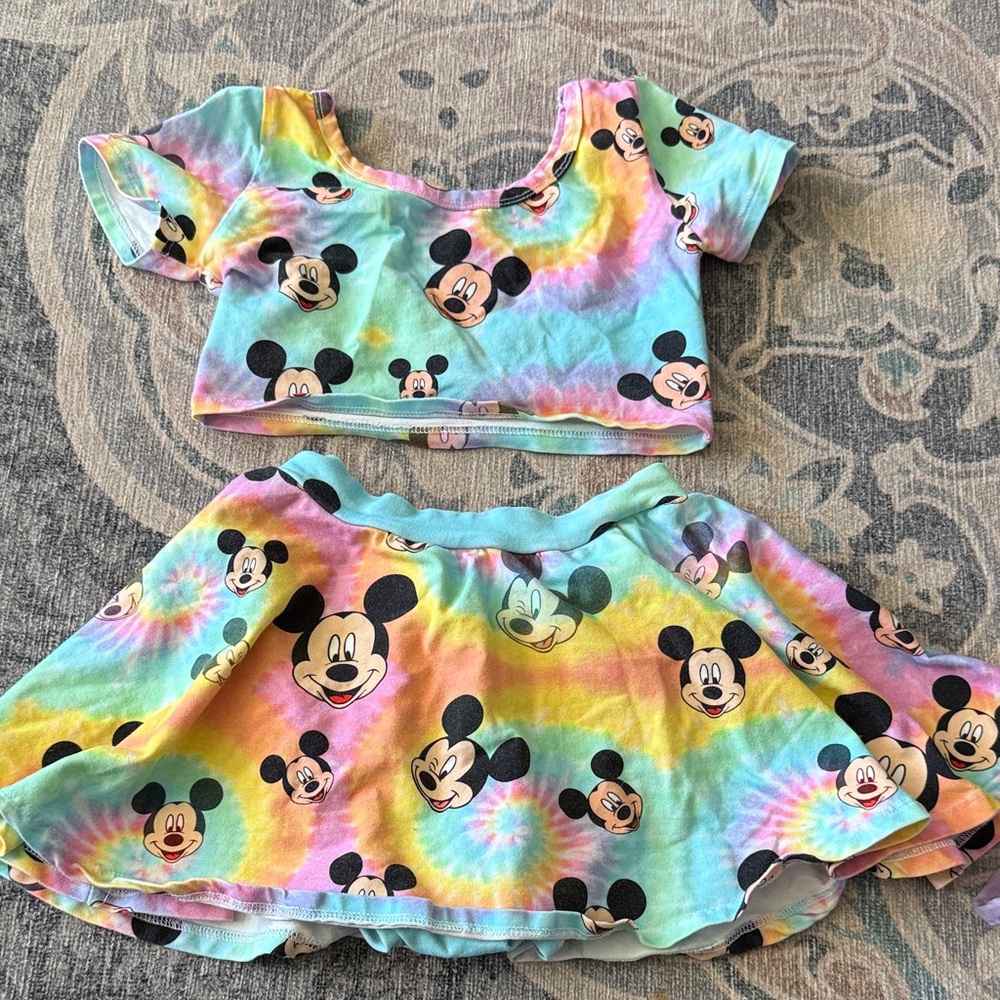 Colorful Mickey Mouse Crop Top and Skirt Set